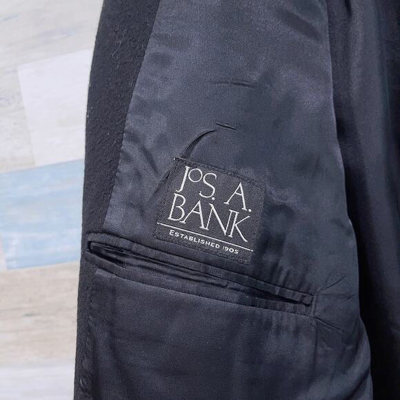 Jos A Bank Wool Flannel Long Overcoat Black Notch Collar Three Button Mens 46R - Picture 7 of 9